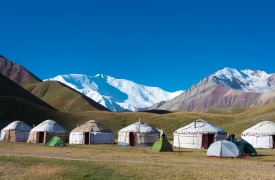 Yurt camp of Tulpar Kol Lake in Alay Valley, Osh, Kyrgyzstan