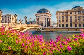  spring cityscape of capital of North Macedonia - Skopje