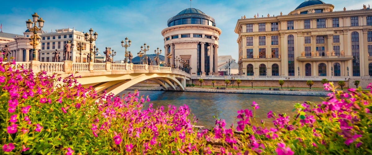  spring cityscape of capital of North Macedonia - Skopje