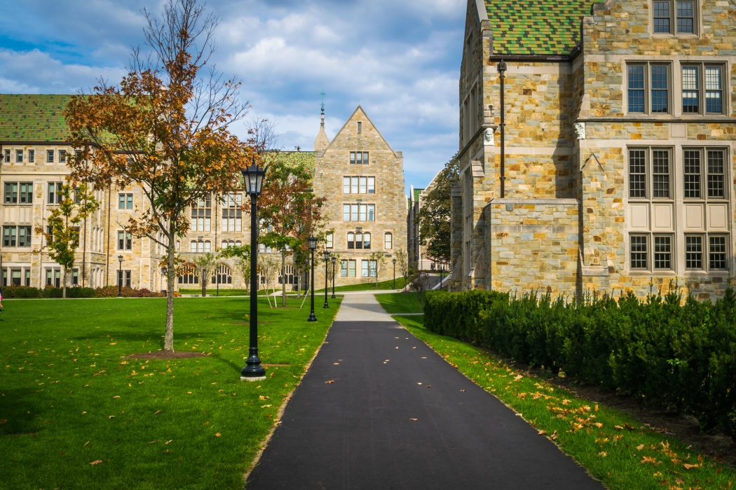 College Campus Courtyard with Brick Buildings